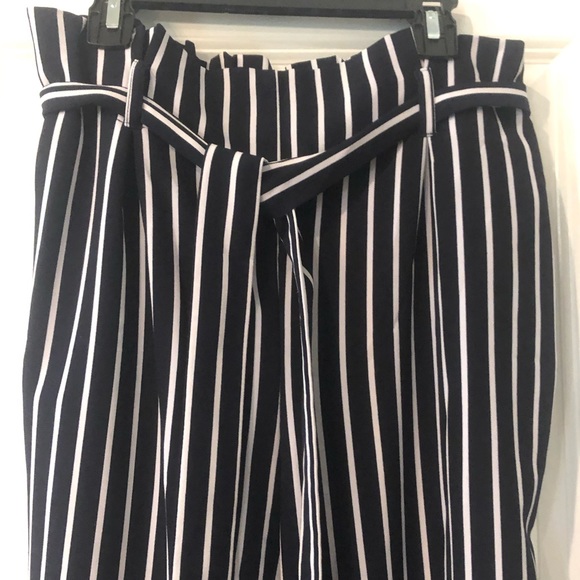 navy and white striped paper bag waist pants - Picture 2 of 2